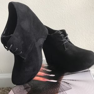 Black Suede Wedge Bootie